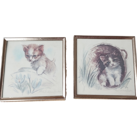 Set of 2- 5"x5"  Paul Whitney Hunter  Prints- Kittens - Picture 1 of 5
